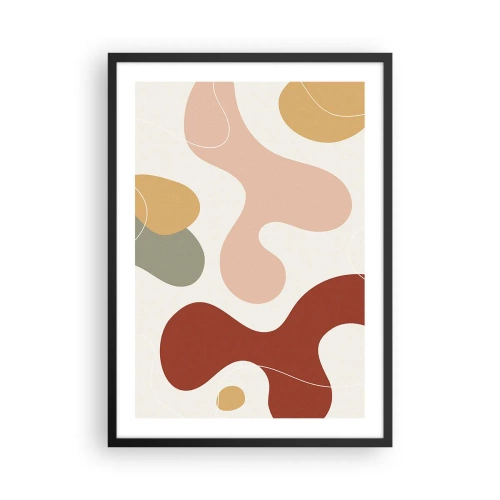 Poster in einem schwarzem Rahmen - Eine abstrakte Komposition in warmen Pastelltönen. - 50x70cm - Kringel oder Schnörkel? - Moderne Wanddekoration für Wohnzimmer und Schlafzimmer ARTTOR