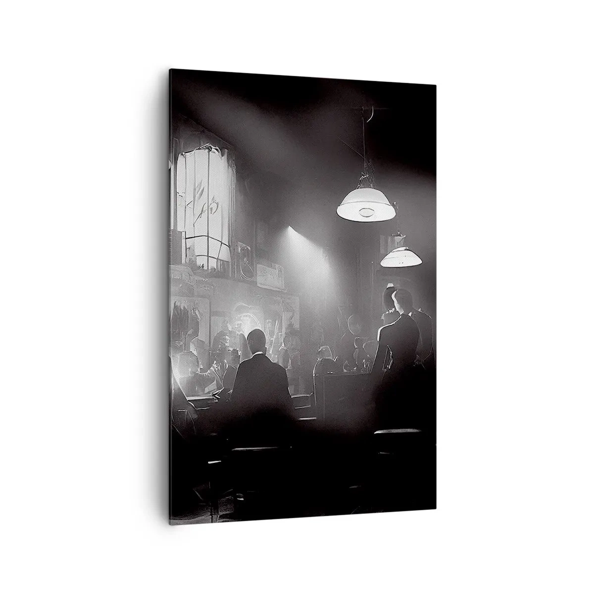 Bild auf Leinwand - Leinwandbild - Schwarz-weiße Jazz-Nachtclubszene - 80x120cm - In Jazz-Atmosphäre - Moderne Wanddekoration für Wohnzimmer und Schlafzimmer ARTTOR