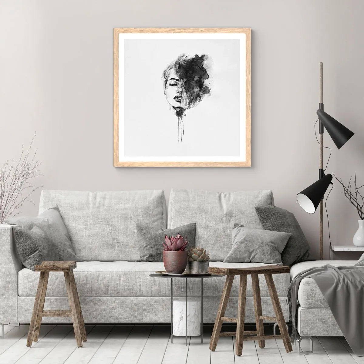 Poster in einem Rahmen aus heller Eiche - Wovon träumt das Mädchen - 50x50 cm