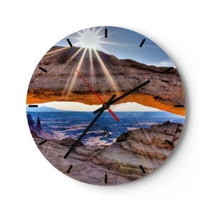 Wanduhr - Glasuhr - Ein natürlicher Felsbogen, beleuchtet von den Sonnenstrahlen - 30x30cm - Durch das Felsentor - Moderne Wanddekoration für Wohnzimmer, Küche und Schlafzimmer ARTTOR