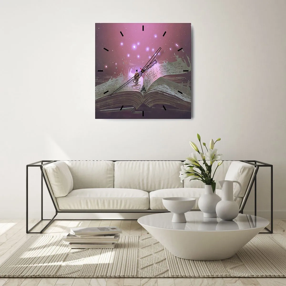 Wanduhr - Glasuhr - Einladung in eine andere Welt - lesen Sie! - 40x40 cm