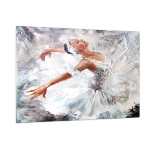 Glasbild - Bild auf glas - Eine Ballerina im weißen Outfit in dynamischer Pose - 120x80cm - Zart und leicht wie Tüll - Moderne Wanddekoration für Wohnzimmer und Schlafzimmer ARTTOR