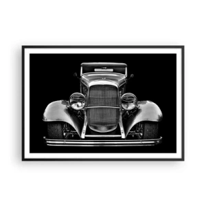 Poster in einem schwarzem Rahmen - Ein Oldtimer in Schwarz und Weiß - 100x70cm - Wahrer Gentleman - Moderne Wanddekoration für Wohnzimmer und Schlafzimmer ARTTOR