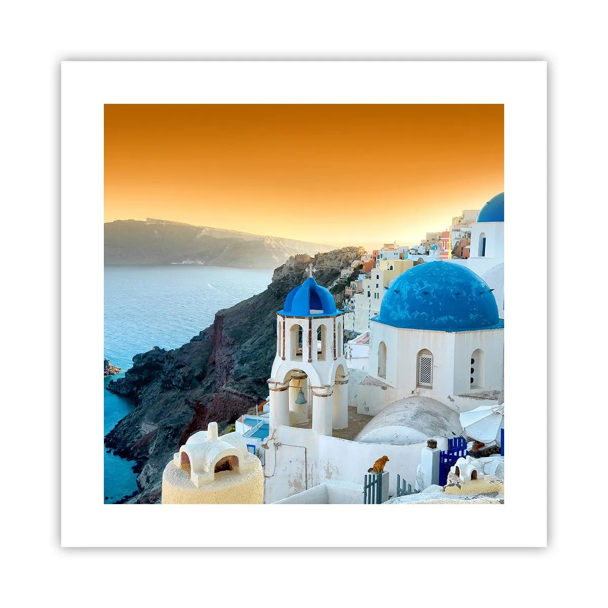 Poster - Santorini - an die Felsen gekuschelt - 40x40 cm