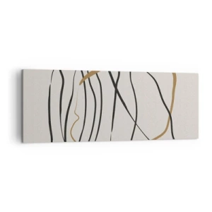 Bild auf Leinwand - Leinwandbild - Künstlerische Linien in Schwarz und Gold auf hellem Hintergrund - 140x50cm - Komposition – Looptanz - Moderne Wanddekoration für Wohnzimmer und Schlafzimmer ARTTOR