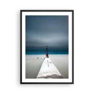 Poster in einem schwarzem Rahmen - Ein Leuchtturm am Ende des Piers im minimalistischen Stil - 50x70cm - Um der Weite zu begegnen - Moderne Wanddekoration für Wohnzimmer und Schlafzimmer ARTTOR