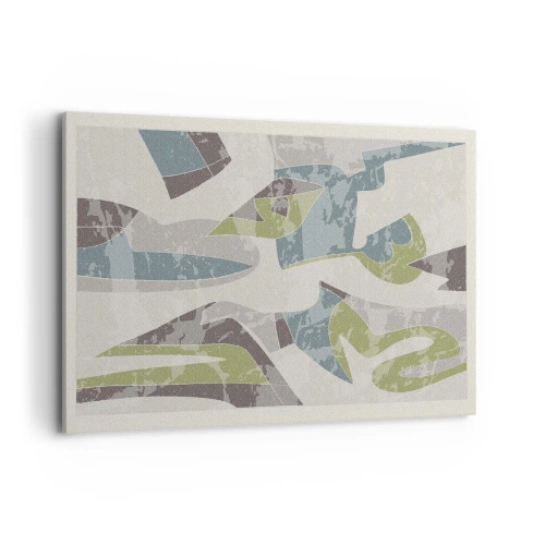 Bild auf Leinwand - Leinwandbild - Abstrakte Formen in Grün und Blau auf hellem Hintergrund - 120x80cm - Komposition hinter dem Glas - Moderne Wanddekoration für Wohnzimmer und Schlafzimmer ARTTOR