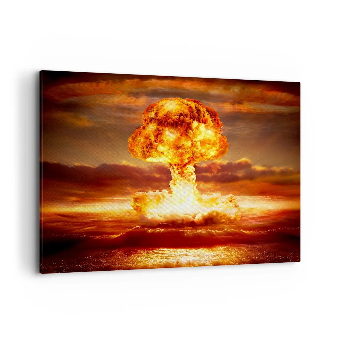 Bild auf Leinwand - Leinwandbild - Atompilz-Explosion vor dem Hintergrund eines Sonnenuntergangs - 100x70cm - Und das Ende wird kommen - Moderne Wanddekoration für Wohnzimmer und Schlafzimmer ARTTOR