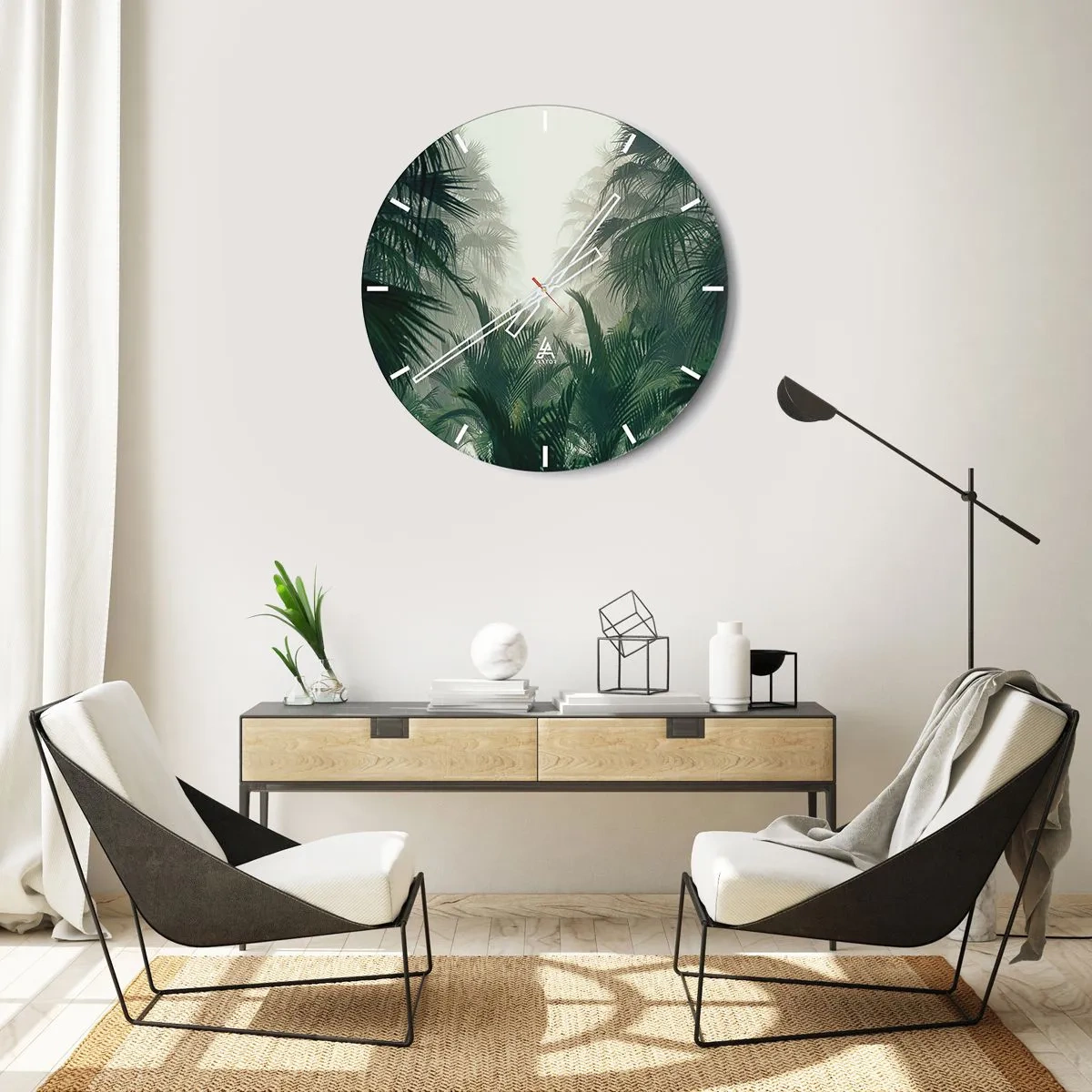 Wanduhr - Glasuhr - Neblige tropische Blätter in Grüntönen - 30x30cm - Tropisches Geheimnis - Moderne Wanddekoration für Wohnzimmer, Küche und Schlafzimmer ARTTOR