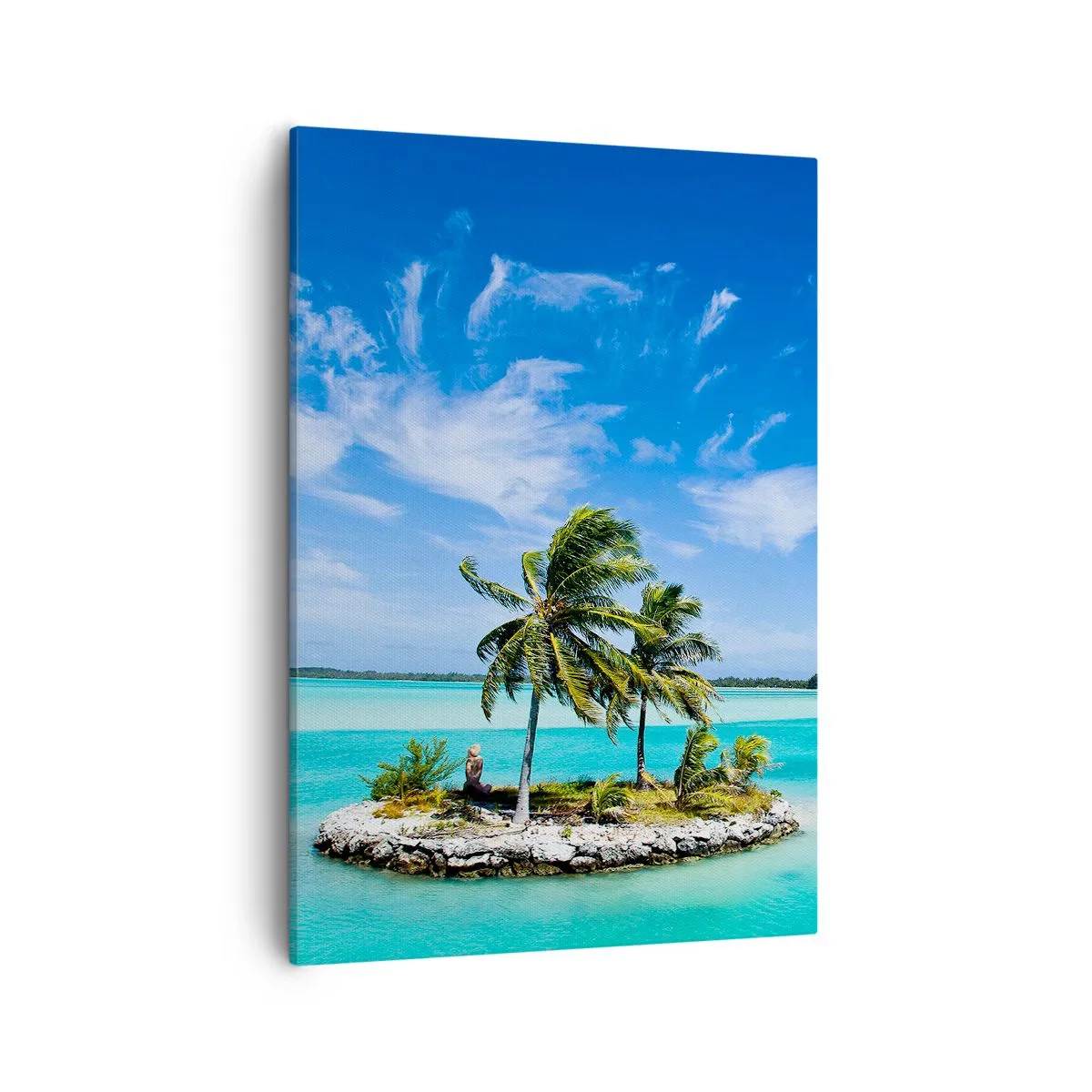 Bild auf Leinwand - Leinwandbild - Eine exotische Insel mit Palmen auf türkisfarbenem Wasser - 50x70cm - Ein Paradies auf Erden - Moderne Wanddekoration für Wohnzimmer und Schlafzimmer ARTTOR