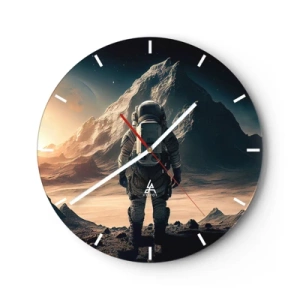 Wanduhr - Glasuhr - Ein Astronaut betrachtet eine Weltraumlandschaft mit einem Berg - 30x30cm - Neue Herausforderung - Moderne Wanddekoration für Wohnzimmer, Küche und Schlafzimmer ARTTOR