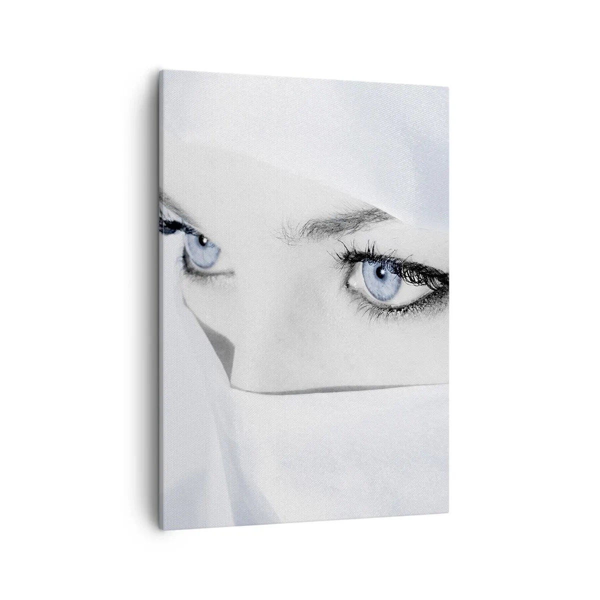 Bild auf Leinwand - Leinwandbild - Porträt einer Frau mit blauen Augen, versteckt hinter einem weißen Schleier - 50x70cm - Aus Tausendundeiner Nacht - Moderne Wanddekoration für Wohnzimmer und Schlafzimmer ARTTOR
