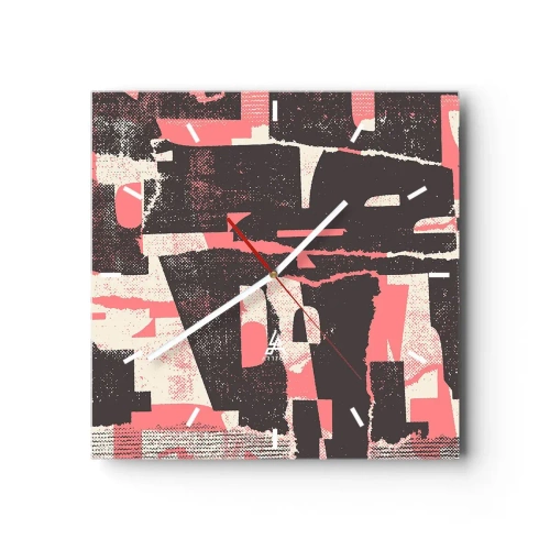 Wanduhr - Glasuhr - Eine abstrakte Komposition in Rosa- und Brauntönen. - 30x30cm - All dieser Lärm - Moderne Wanddekoration für Wohnzimmer und Schlafzimmer ARTTOR