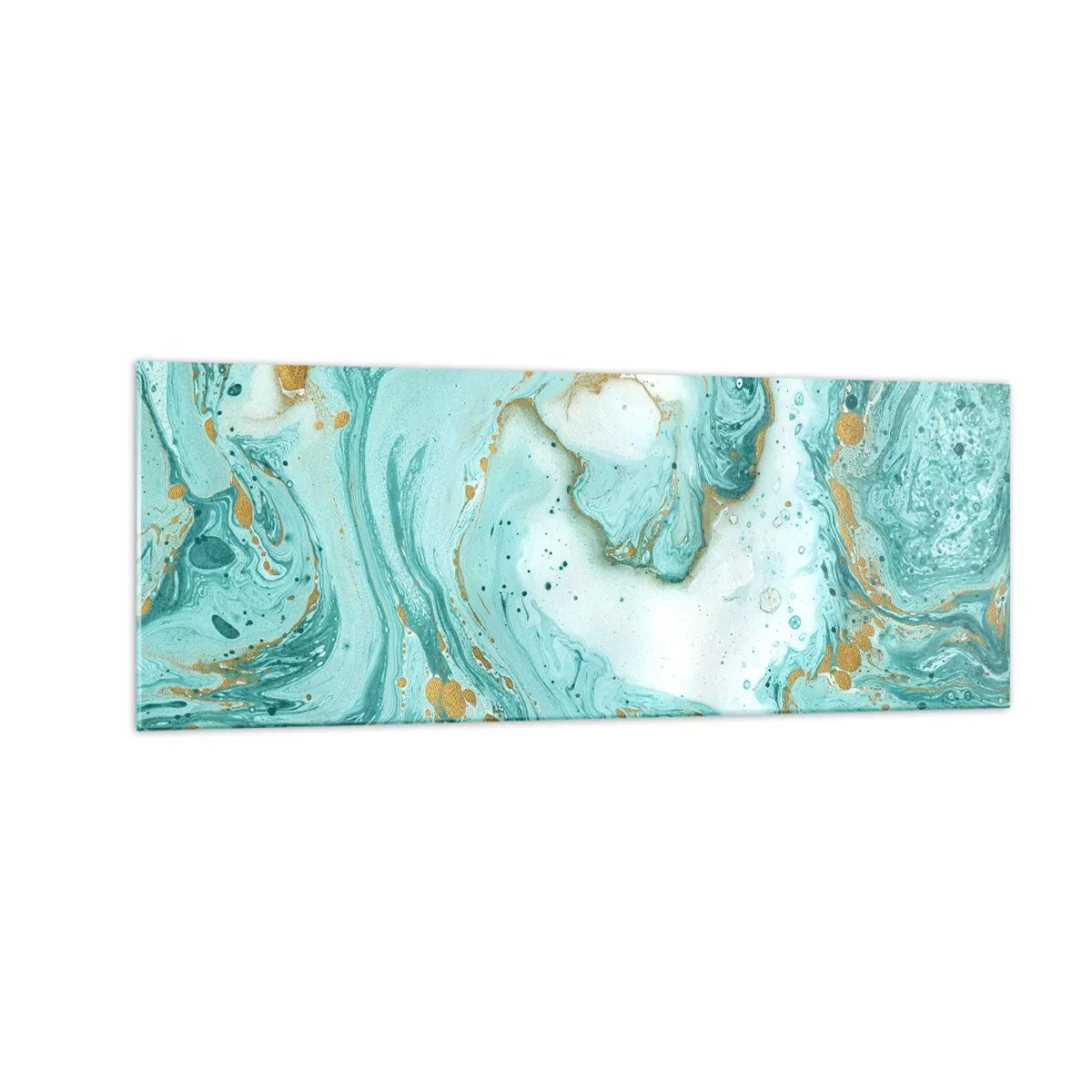 Glasbild - Bild auf glas - Türkisfarbener Marmor mit goldenen Akzenten in einer abstrakten Komposition - 140x50cm - Unter der großen Welle der Edo-Ära - Moderne Wanddekoration für Wohnzimmer und Schlafzimmer ARTTOR