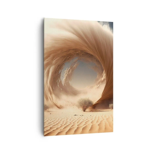 Bild auf Leinwand - Leinwandbild - Dynamischer Sandwirbel in einer Wüste mit Bäumen - 80x120cm - Geöffnetes Portal - Moderne Wanddekoration für Wohnzimmer und Schlafzimmer ARTTOR