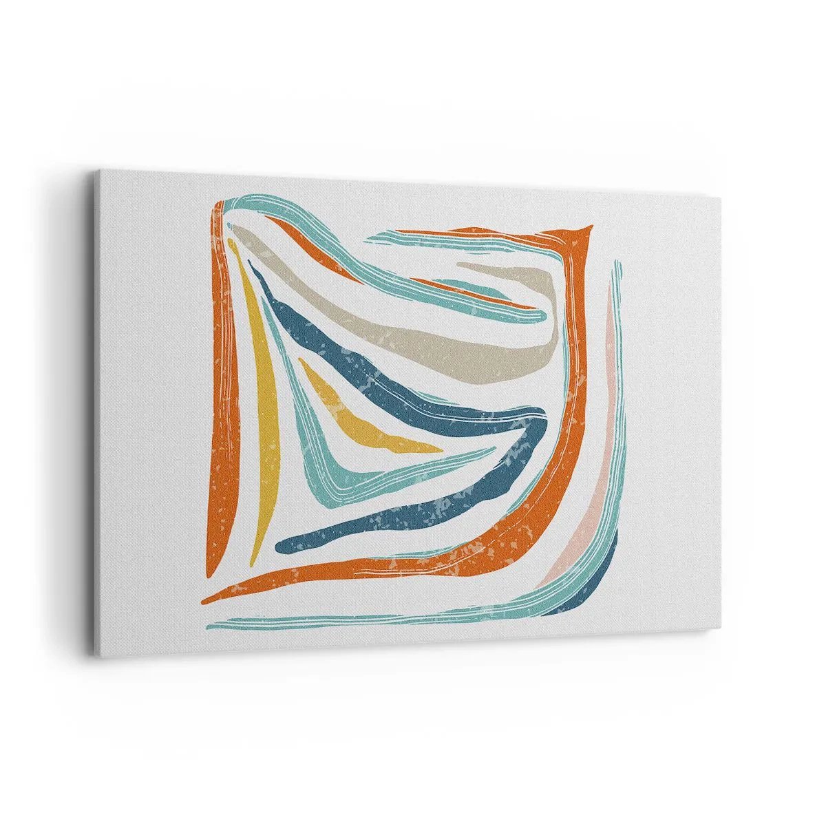 Bild auf Leinwand - Leinwandbild - Bunte, dynamische Linien in Blau-, Orange- und Beigetönen - 120x80cm - Abstraktion mit einem freundlichen Lächeln - Moderne Wanddekoration für Wohnzimmer und Schlafzimmer ARTTOR