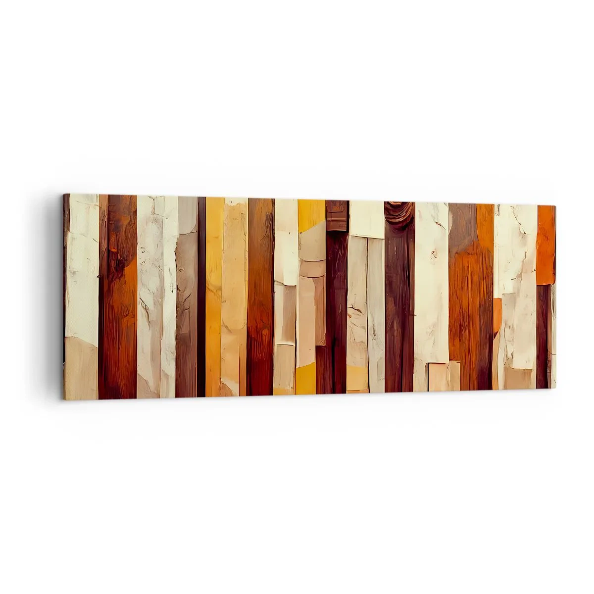 Bild auf Leinwand - Leinwandbild - Geometrische Komposition in Holz- und Goldtönen - 140x50cm - Hymne der Waldbäume - Moderne Wanddekoration für Wohnzimmer und Schlafzimmer ARTTOR
