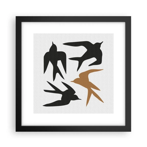 Poster in einem schwarzem Rahmen - Schwalbenspaß - 30x30 cm