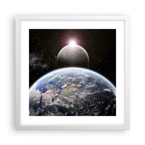 Poster in einem weißen Rahmen - Weltraumlandschaft - Sonnenaufgang - 40x40 cm