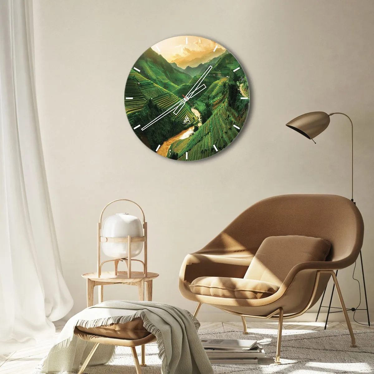 Wanduhr - Glasuhr - Reisterrassen zwischen den Bergen bei Sonnenuntergang - 30x30cm - Vietnamesisches Tal - Moderne Wanddekoration für Wohnzimmer, Küche und Schlafzimmer ARTTOR