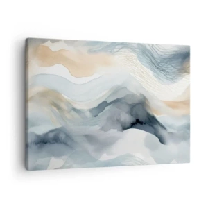 Bild auf Leinwand - Leinwandbild - Eine zarte Abstraktion mit Bergmotiv in Pastelltönen. - 70x50cm - Verschneite und neblige Abstraktion - Moderne Wanddekoration für Wohnzimmer und Schlafzimmer ARTTOR
