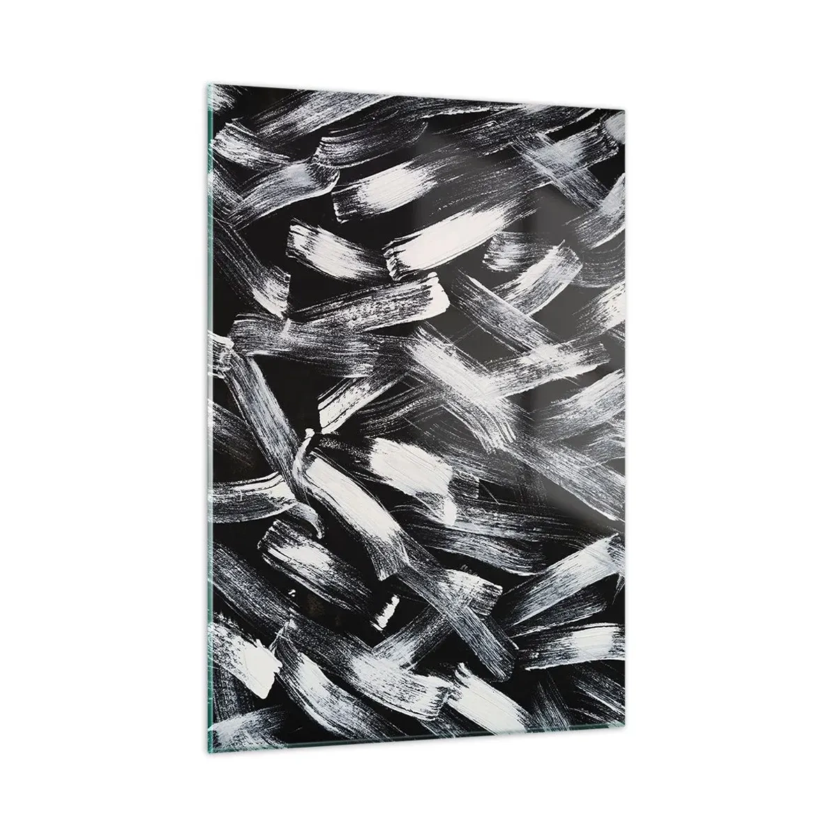 Glasbild - Bild auf glas - Schwarz-weiße Abstraktion von Pinselstrichen auf dunklem Hintergrund - 50x70cm - Abstraktion im industriellen Geist - Moderne Wanddekoration für Wohnzimmer und Schlafzimmer ARTTOR