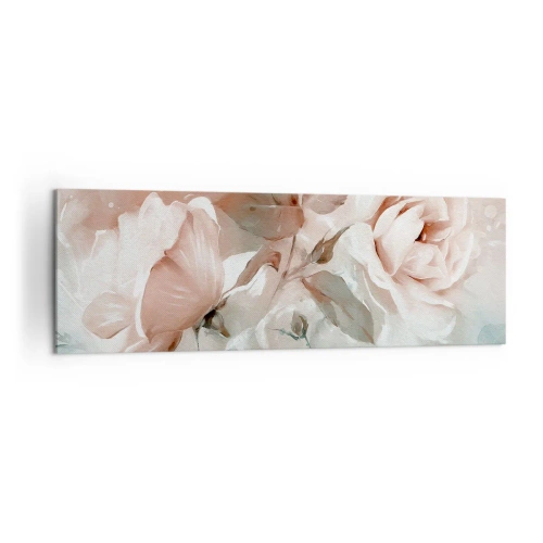 Bild auf Leinwand - Leinwandbild - Zarte Rosen in Pastelltönen auf hellem Untergrund - 160x50cm - Geist der Romantik - Moderne Wanddekoration für Wohnzimmer und Schlafzimmer ARTTOR