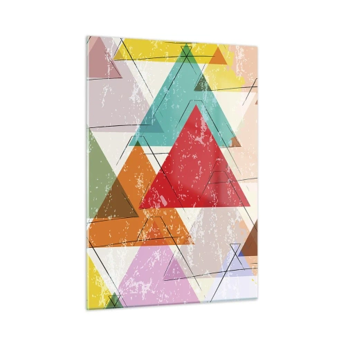 Glasbild - Bild auf glas - Abstraktes Muster aus Dreiecken in verschiedenen Farben - 50x70cm - Drei mal drei - Moderne Wanddekoration für Wohnzimmer und Schlafzimmer ARTTOR
