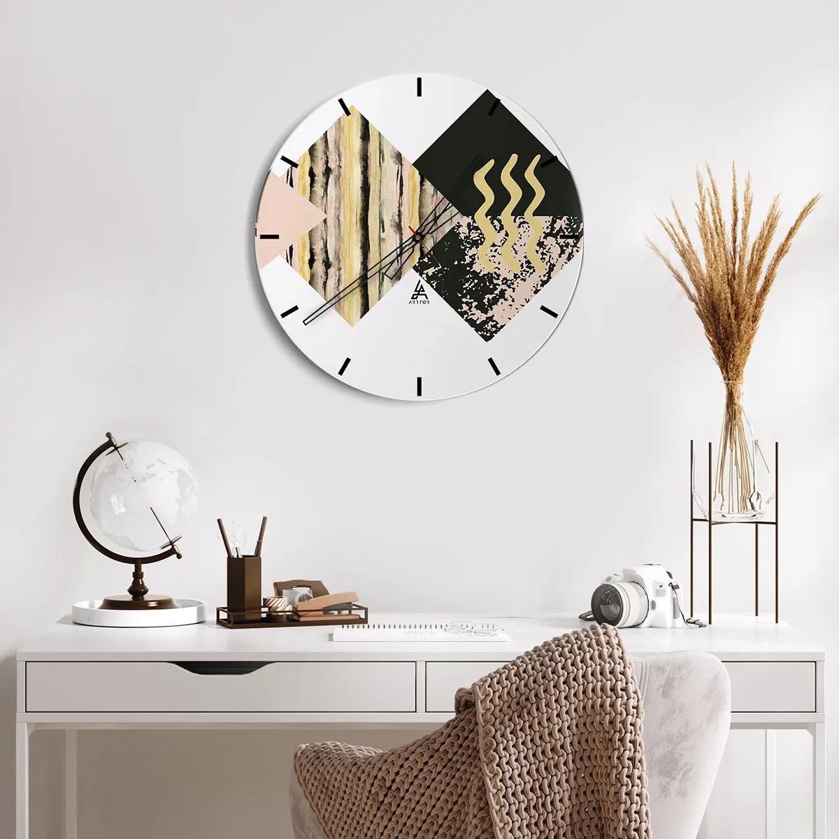 Wanduhr - Glasuhr - Abstraktes Motiv mit geometrischen Formen und Mustern - 30x30cm - Es ist nicht so einfach - Moderne Wanddekoration für Wohnzimmer, Küche und Schlafzimmer ARTTOR