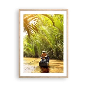 Poster in einem Rahmen aus heller Eiche - Eine Palmenschlucht entlang - 50x70 cm