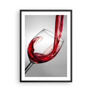 Poster in einem schwarzem Rahmen - Rotwein wird in ein Glas gegossen - 50x70cm - Farbe – Bewegung – Klang - Moderne Wanddekoration für Wohnzimmer und Schlafzimmer ARTTOR