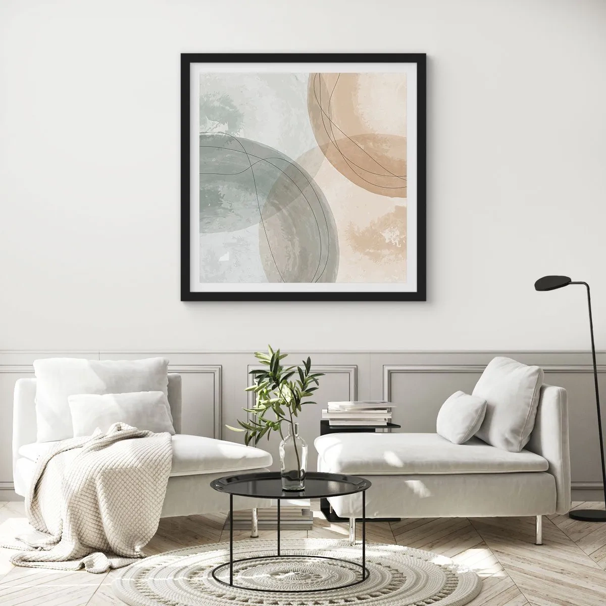 Poster in einem schwarzem Rahmen - Welten durchdringen - 30x30 cm