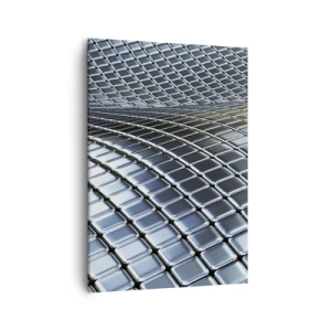Bild auf Leinwand - Leinwandbild - Moderne Struktur aus metallischen Quadraten - 50x70cm - Metallische silberne Welle - Moderne Wanddekoration für Wohnzimmer und Schlafzimmer ARTTOR