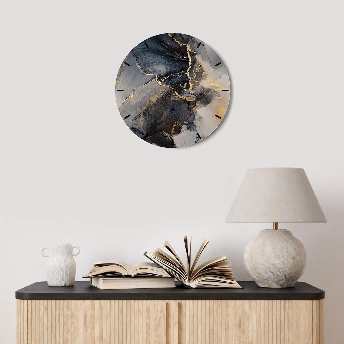 Wanduhr - Glasuhr - Dunkle abstrakte Muster mit goldenen Akzenten auf dem Glas - 30x30cm - Leben aus Stein - Moderne Wanddekoration für Wohnzimmer, Küche und Schlafzimmer ARTTOR