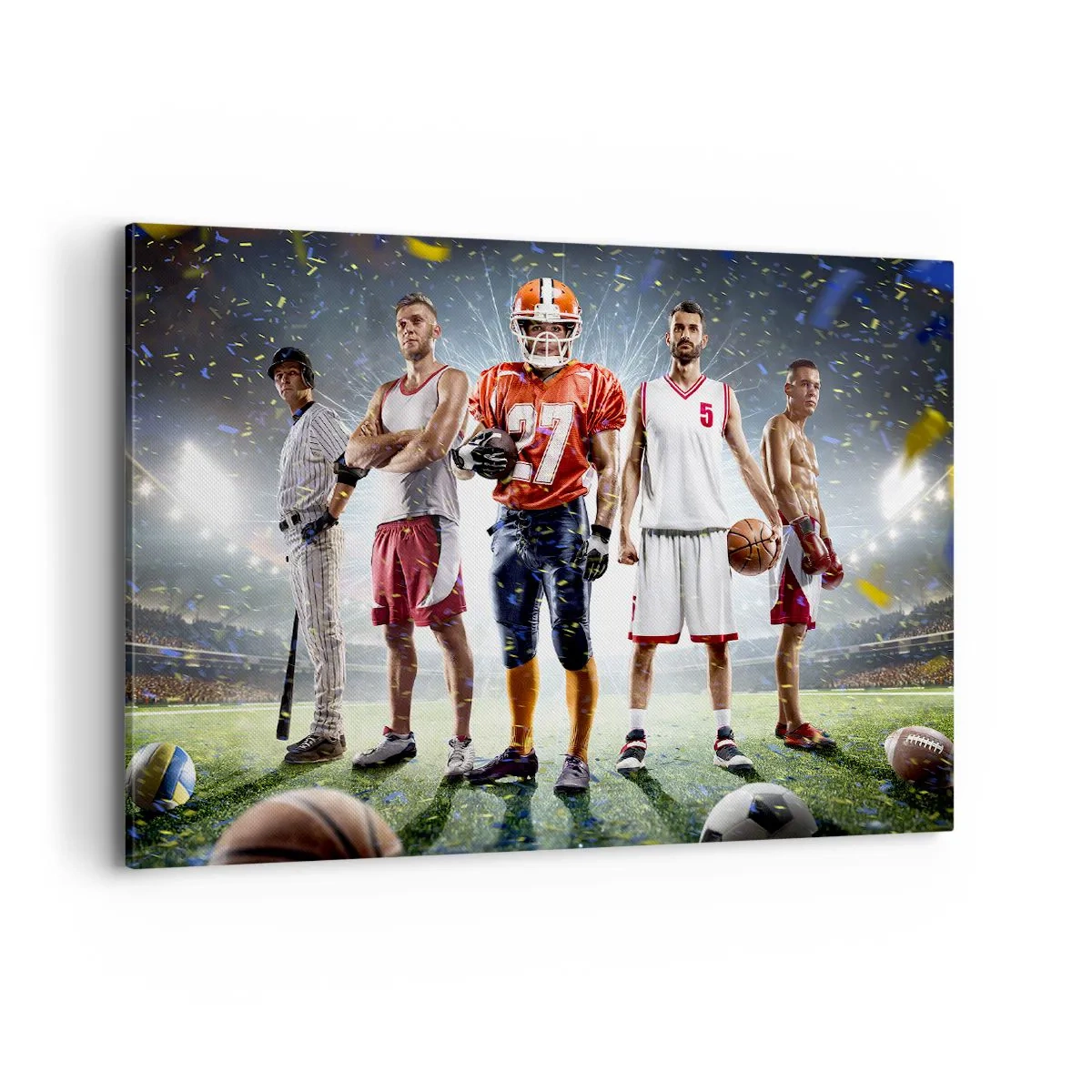 Bild auf Leinwand - Leinwandbild - Eine dynamische Szene von Athleten verschiedener Disziplinen im Stadion unter dem Scheinwerferlicht - 100x70cm - Feldgladiatoren - Moderne Wanddekoration für Wohnzimmer und Schlafzimmer ARTTOR