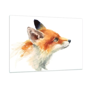 Glasbild - Bild auf glas - Aquarell-Illustration eines Fuchses, der in die Ferne blickt - 120x80cm - Man kann nie vorsichtig genug sein - Moderne Wanddekoration für Wohnzimmer und Schlafzimmer ARTTOR