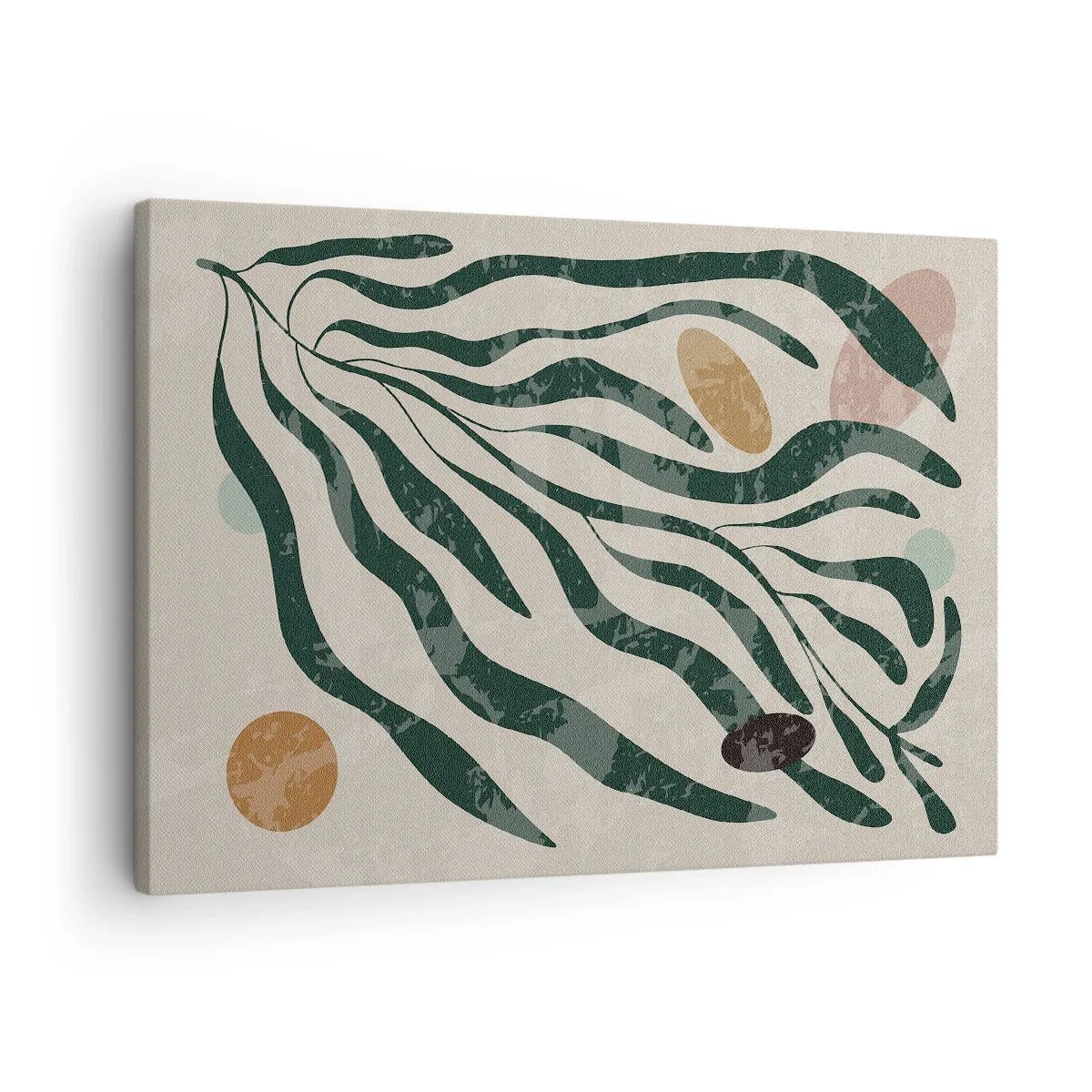 Bild auf Leinwand - Leinwandbild - Organische Linien und Formen in Grün und Beige - 70x50cm - Im Grünen - Moderne Wanddekoration für Wohnzimmer und Schlafzimmer ARTTOR