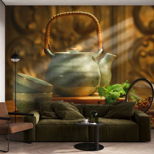 Fototapete Premium Sand - Abhandlung über das Teetrinken - Gastronomie, Tee, Getrocknete Kräuter - 500x350 cm