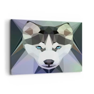 Bild auf Leinwand - Leinwandbild - Geometrischer Wolf mit ausdrucksstarken blauen Augen - 120x80cm - Die Erinnerung an den Schnee des Nordens - Moderne Wanddekoration für Wohnzimmer und Schlafzimmer ARTTOR