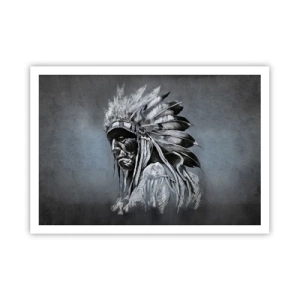Poster - Porträt eines Indianerhäuptlings mit traditioneller Kopfbedeckung - 100x70cm - Zurück zu den Wurzeln - Moderne Wanddekoration für Wohnzimmer und Schlafzimmer ARTTOR