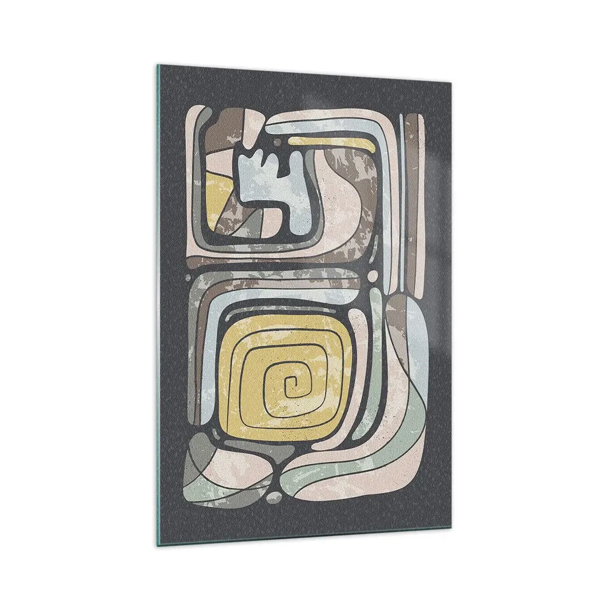 Glasbild - Bild auf glas - Präkolumbianische Muster in Pastellfarben auf dunklem Hintergrund - 70x100cm - Abstraktion im präkolumbianischen Geist - Moderne Wanddekoration für Wohnzimmer und Schlafzimmer ARTTOR