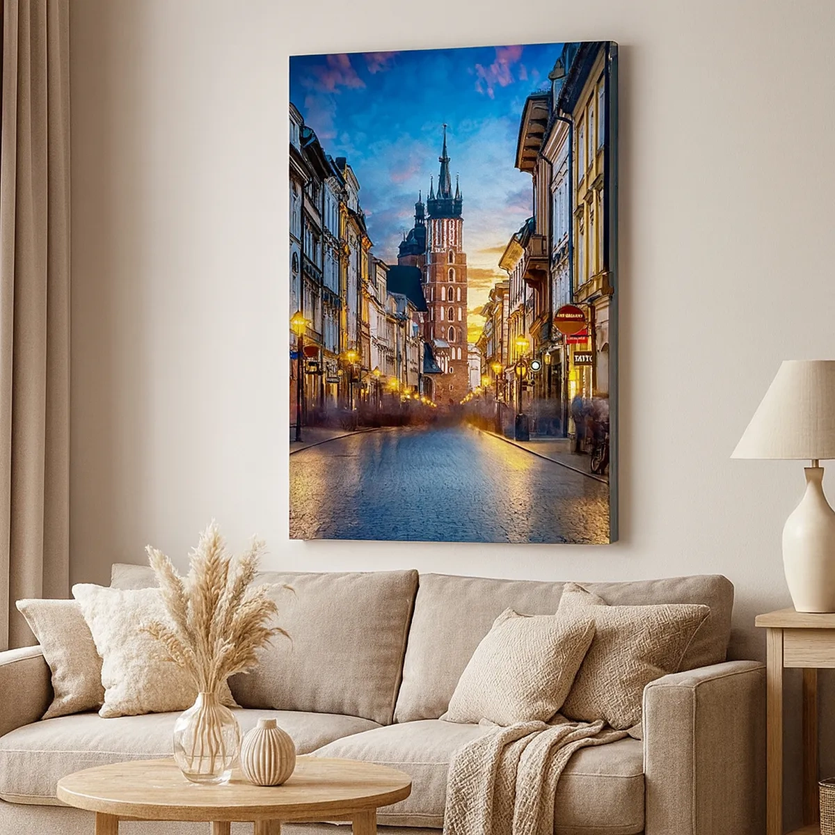 Bild auf Leinwand - Leinwandbild - Abendliche Straße mit Blick auf die Krakauer Kathedrale - 50x70cm - Krakauer Charme - Moderne Wanddekoration für Wohnzimmer und Schlafzimmer ARTTOR