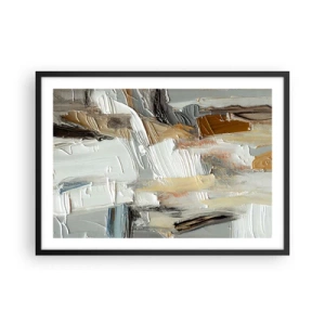 Poster in einem schwarzem Rahmen - Texturale Abstraktion in Erdtönen und Weiß - 70x50cm - Bunte Schichten - Moderne Wanddekoration für Wohnzimmer und Schlafzimmer ARTTOR