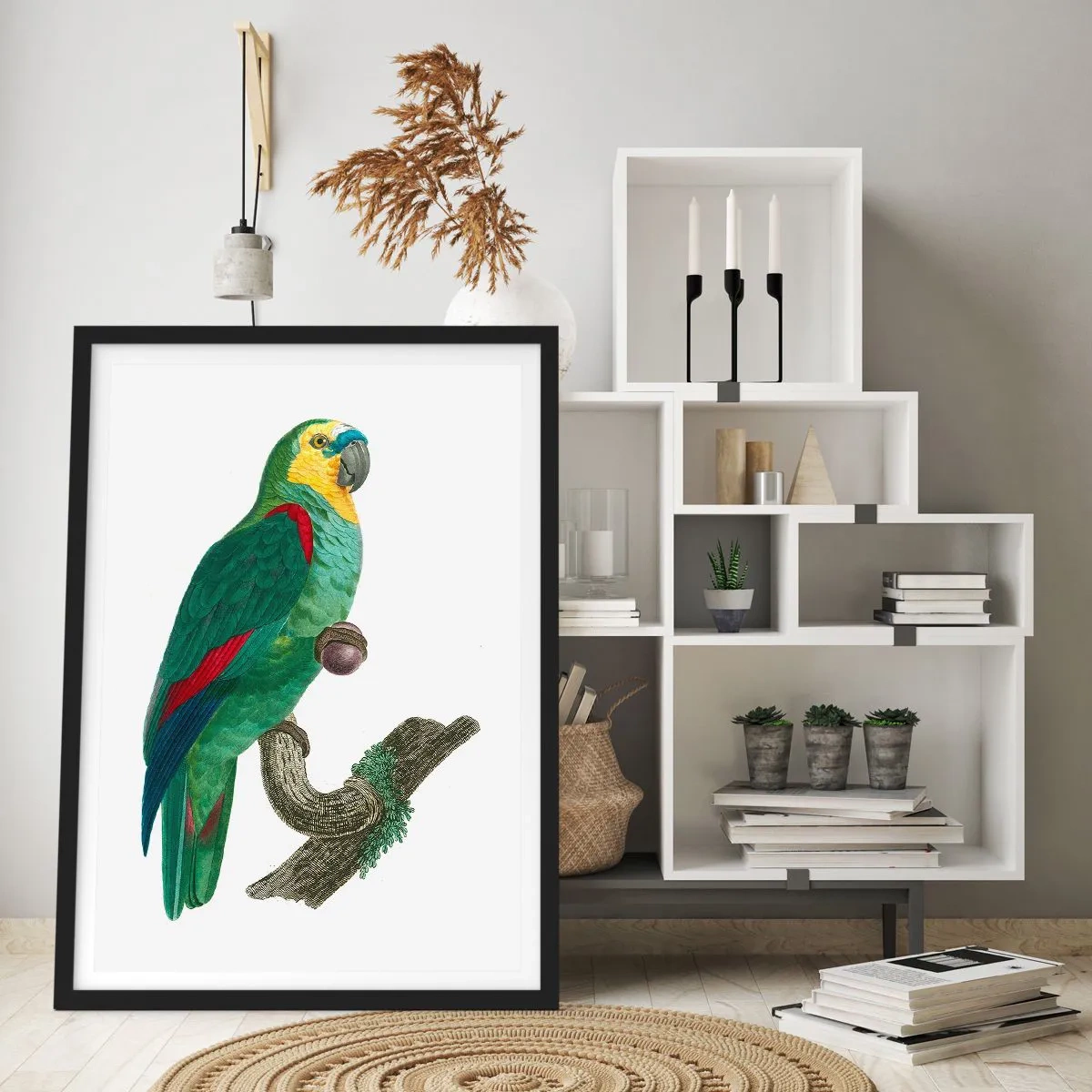 Poster in einem schwarzem Rahmen - Papageienporträt - 50x70cm - Papageienporträt - Moderne Wanddekoration für Wohnzimmer und Schlafzimmer ARTTOR