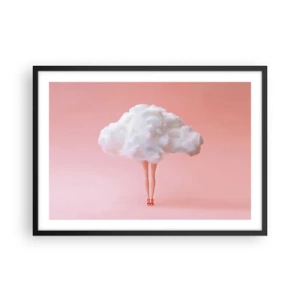 Poster in einem schwarzem Rahmen - Beine in einer Wolke auf rosa Hintergrund - 70x50cm - Süßes Versprechen - Moderne Wanddekoration für Wohnzimmer und Schlafzimmer ARTTOR