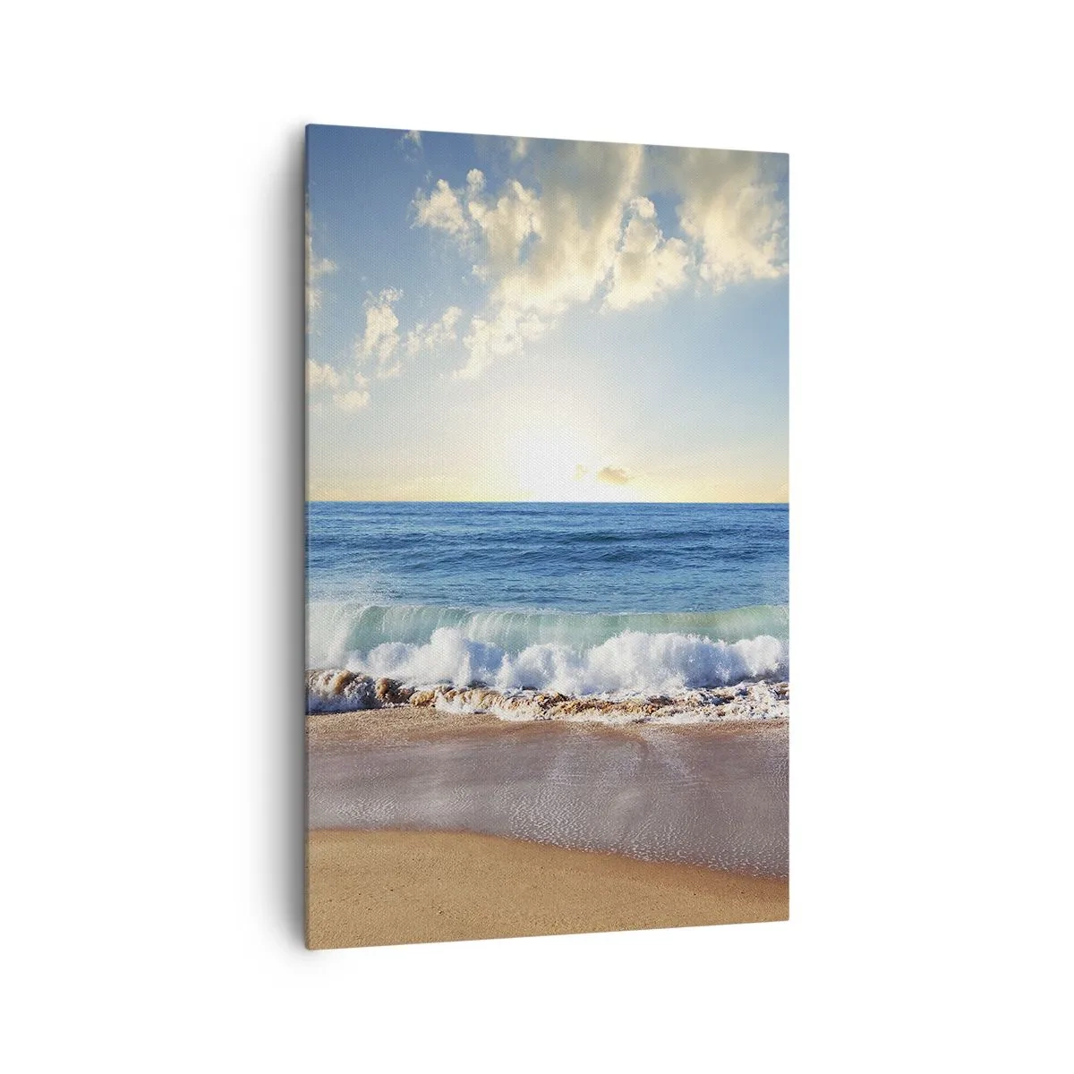 Bild auf Leinwand - Leinwandbild - Ein sonniger Strand mit Wellen, die an die Küste krachen - 80x120cm - Bewegung und Stille zugleich - Moderne Wanddekoration für Wohnzimmer und Schlafzimmer ARTTOR