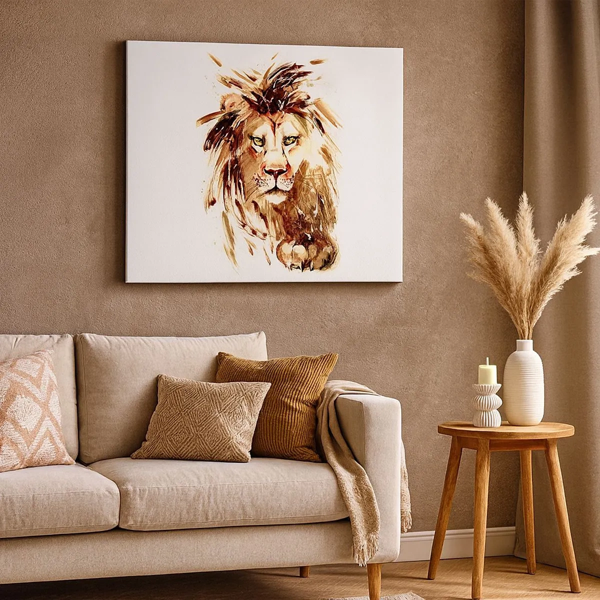 Bild auf Leinwand - Leinwandbild - Aquarellporträt eines Löwen mit intensiven Details - 70x50cm - Stärke und Würde - Moderne Wanddekoration für Wohnzimmer und Schlafzimmer ARTTOR