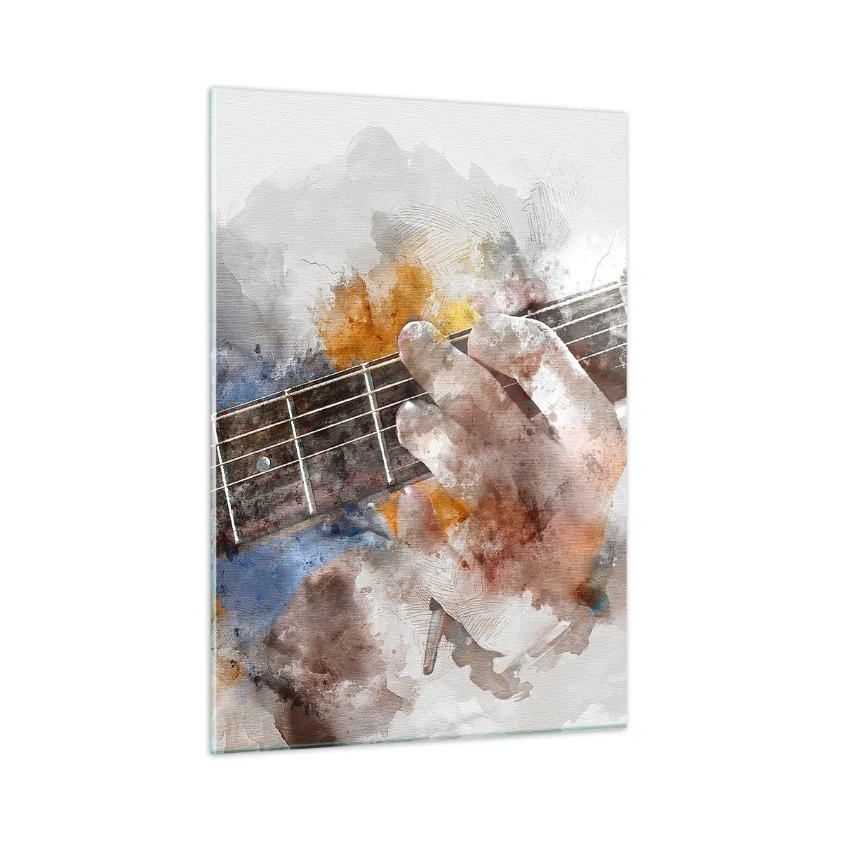 Glasbild - Bild auf glas - Aquarellmotiv einer Gitarre spielenden Hand - 50x70cm - Poesie zwischen den Saiten - Moderne Wanddekoration für Wohnzimmer und Schlafzimmer ARTTOR