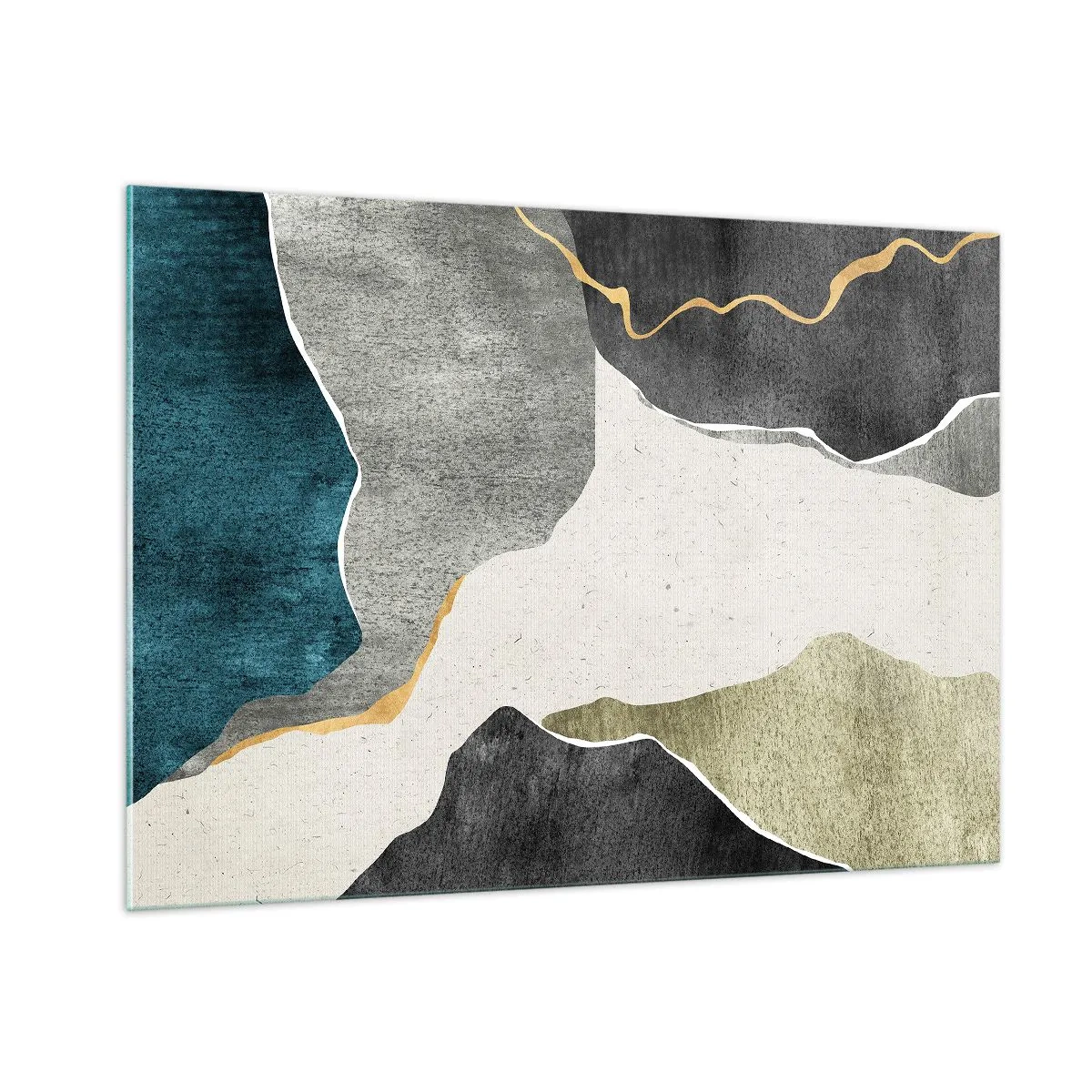 Glasbild - Bild auf glas - Abstraktes Mosaik mit organischen Formen und einer goldenen Linie - 100x70cm - Mosaikkomposition mit Goldfaden - Moderne Wanddekoration für Wohnzimmer und Schlafzimmer ARTTOR