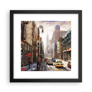 Poster in einem schwarzem Rahmen - New York - auch im Regen bunt - 30x30 cm